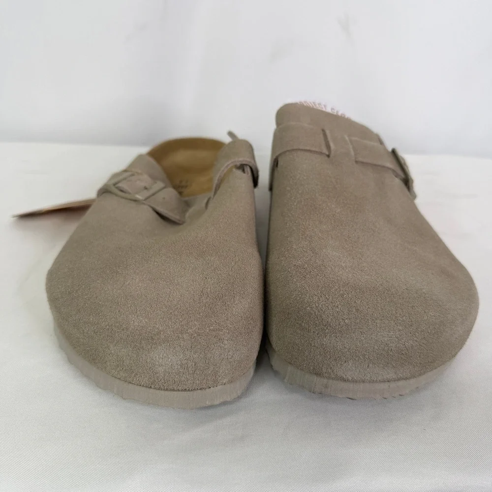 Project Cloud Brooklyn Mens Suede Clogs Taupe Memory Foam Buckle Mules 12 NEW